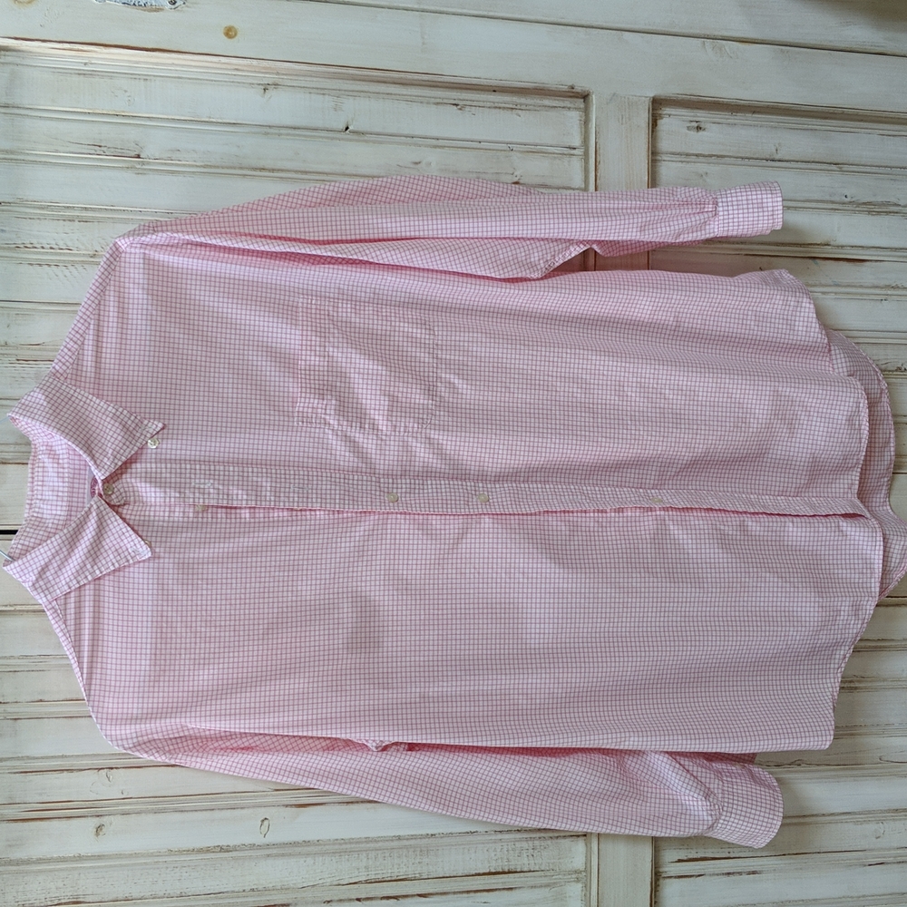 Brooks Brothers men's pink and white checked long sleeve shirt .Sz 16-3